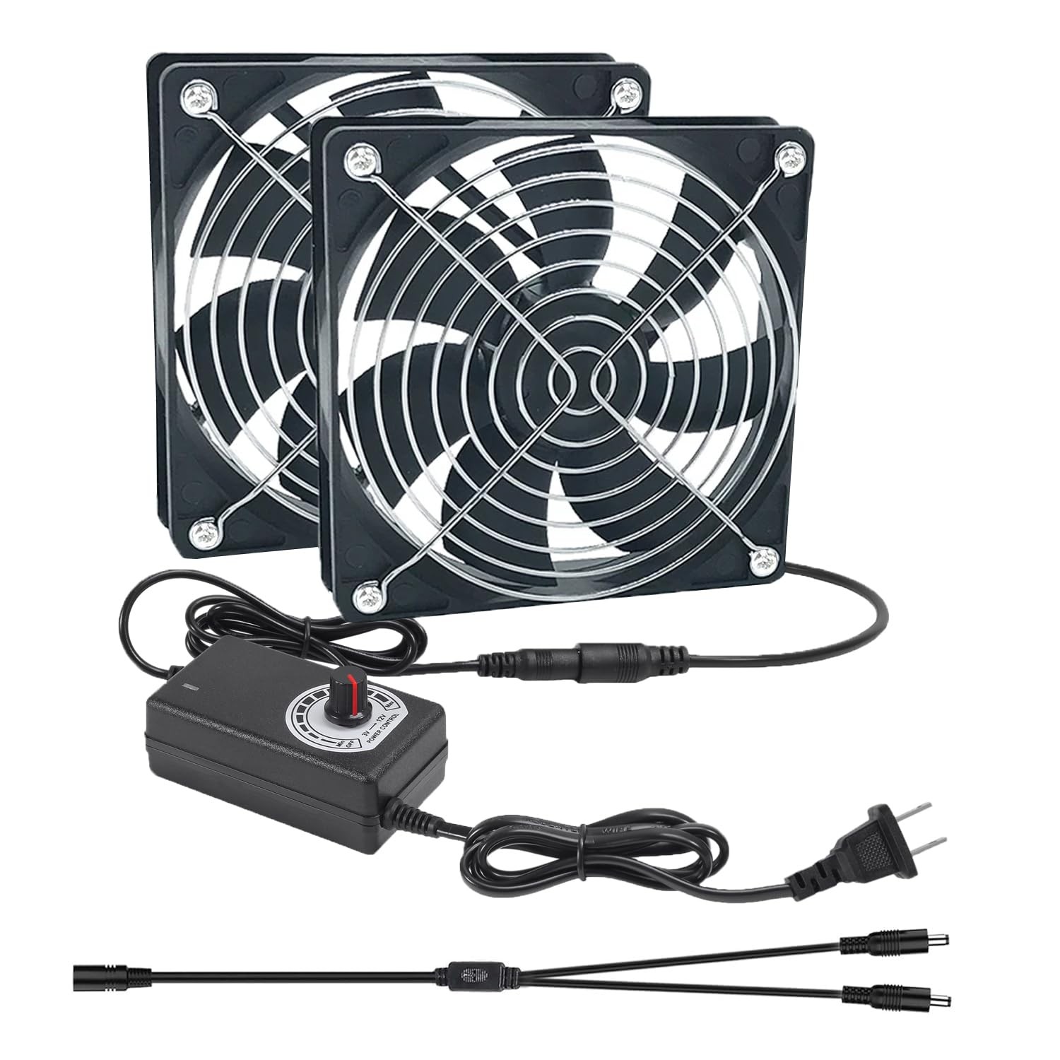 2 x 120mm Computer Fan with AC Plug 110V 220V AC Powered Fan with DC 3V to 12V S