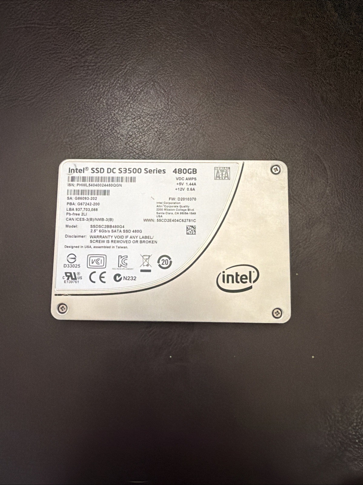 Intel SSD DC S3500 Series 480GB SSDSC2BB480G4 2.5" 6Gb/s SATA