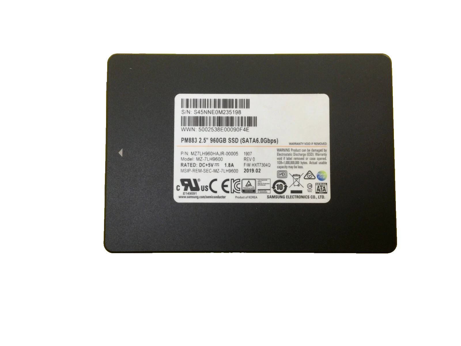 MZ-7LH9600 Samsung PM883 960GB SATA 6Gbps 2.5" Internal SSD MZ7LH960HAJR