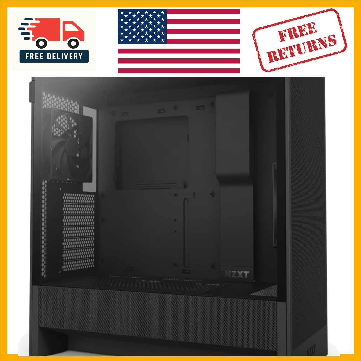 H5 Flow Gaming Tower Case - Black, Supports Micro-ATX to E-ATX Motherboards