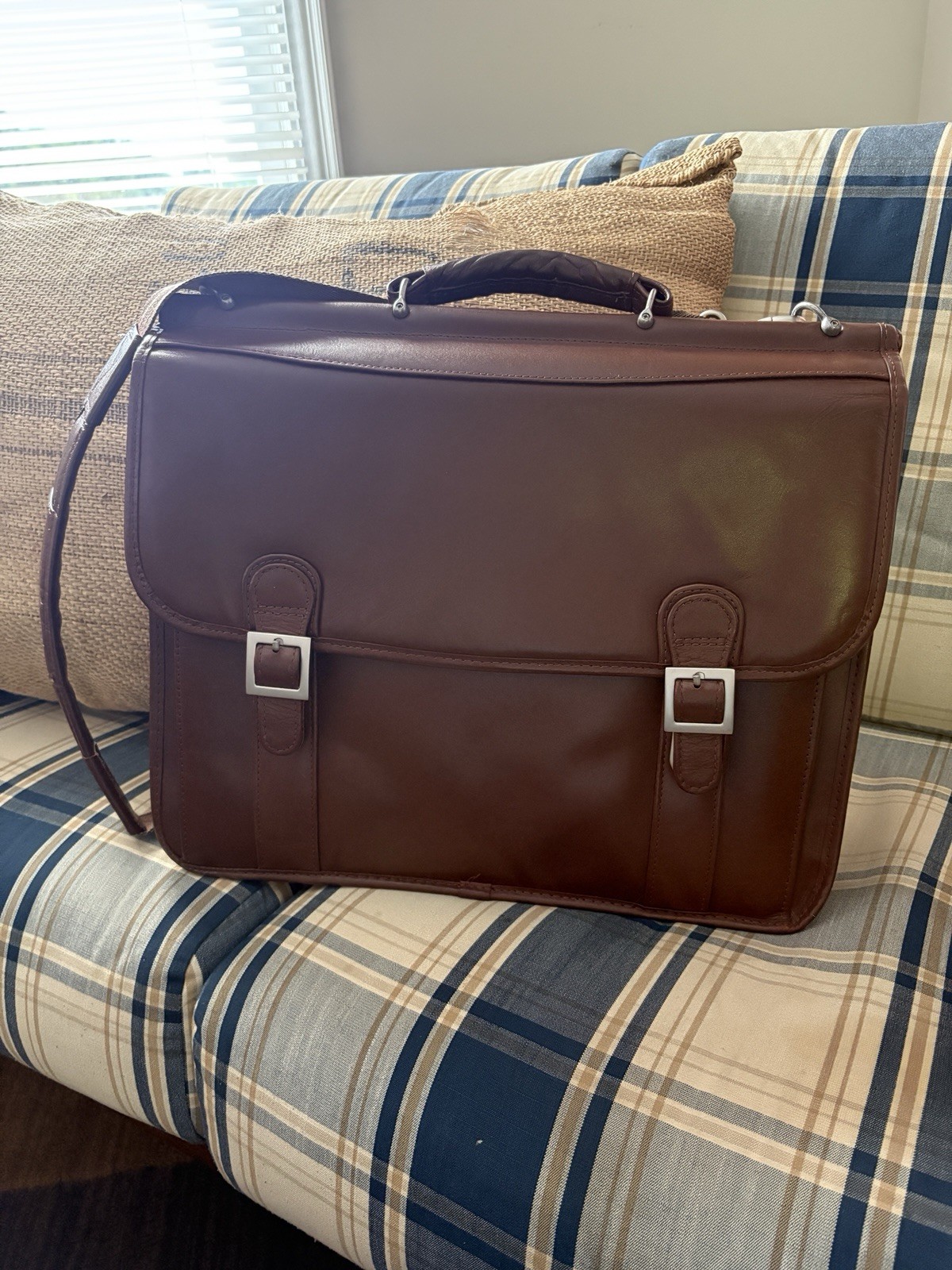 McKlein Brown Leather Briefcase for 15" Laptop, Padded, Laptop Protection