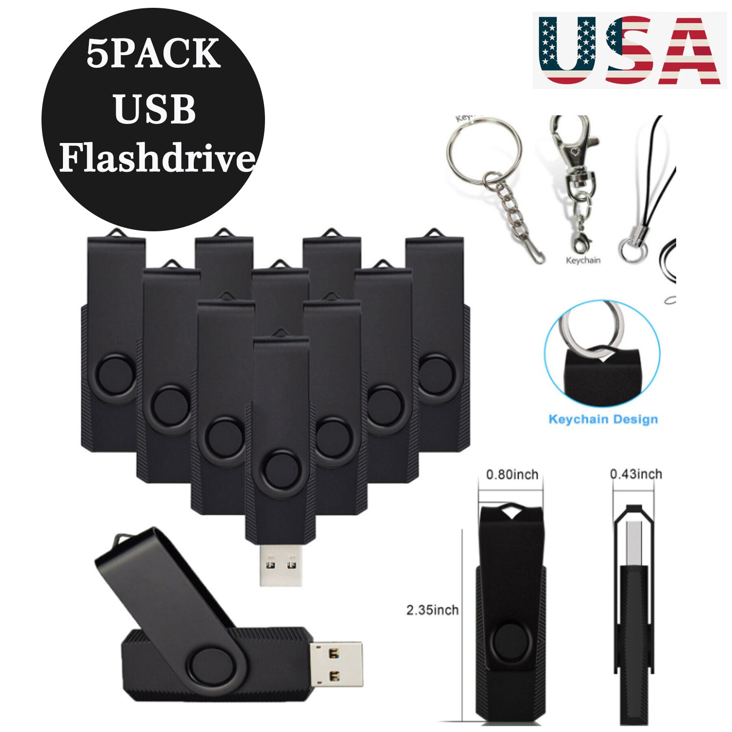 10 Pcs/Lot USB 2.0 Swivel Flash Drive Memory Stick Thumb Pen Drive 1GB‑64GB Bulk