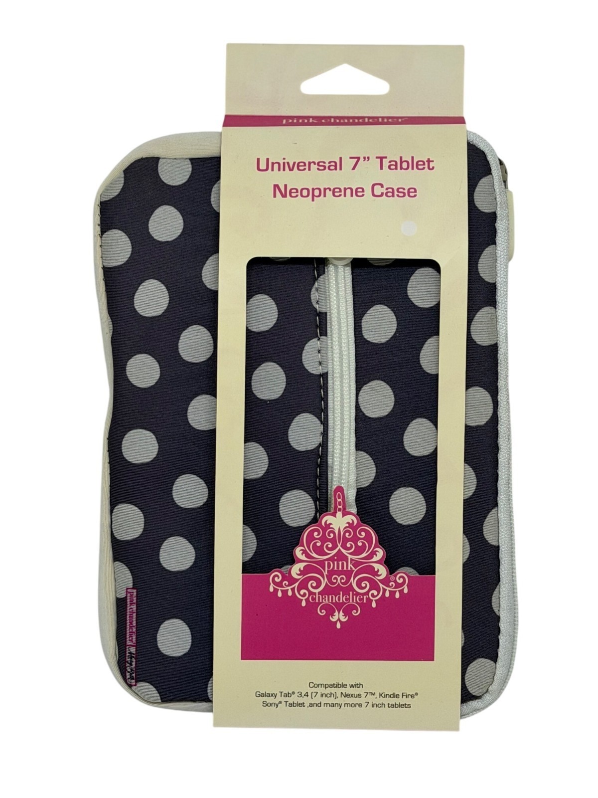 NWT Pink Chandelier 7" Tablet Zipper Neoprene Case Blue White Polka Dot Stylish