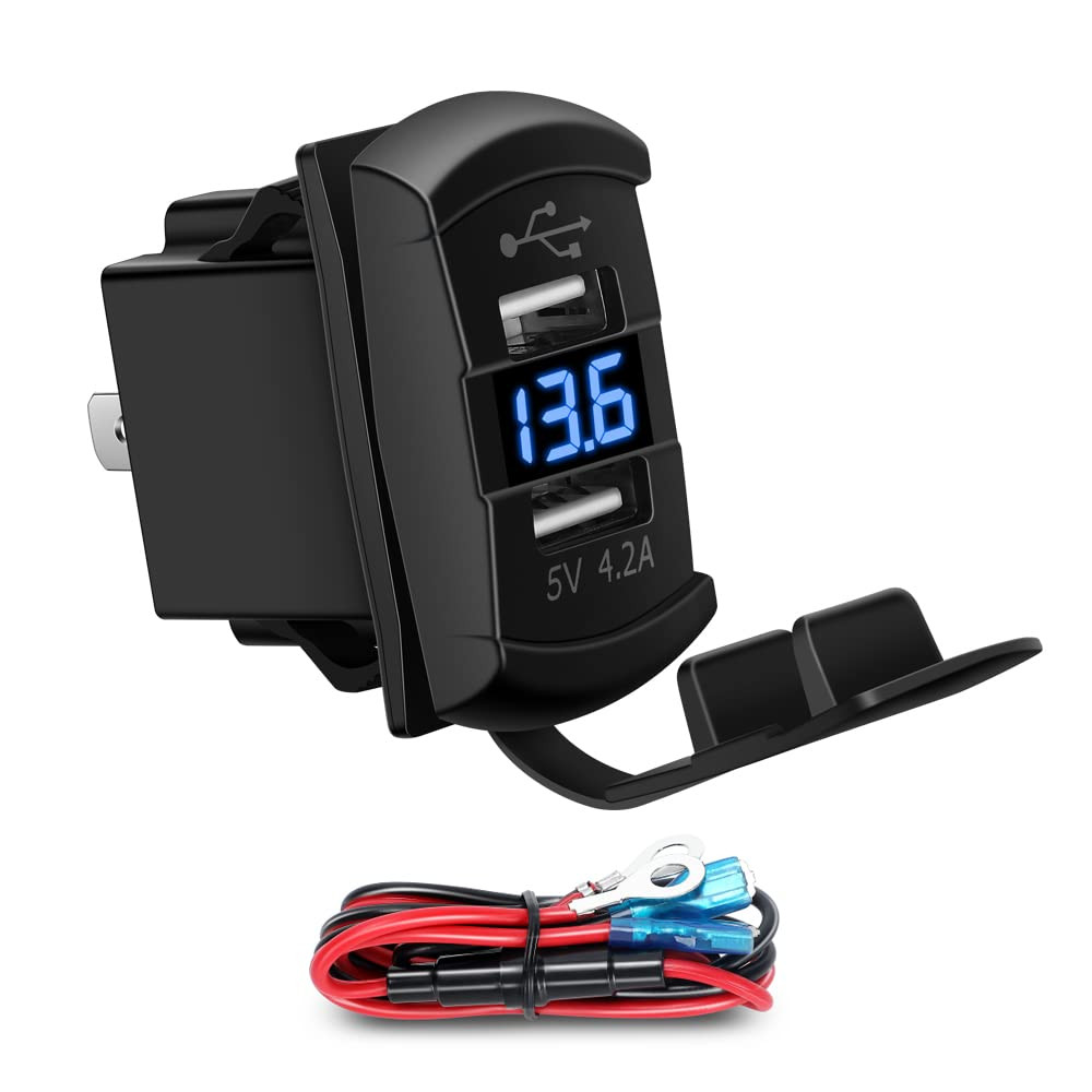 4.2A USB Rocker Switch Dual USB Charger Socket with Waterproof Cover Bl