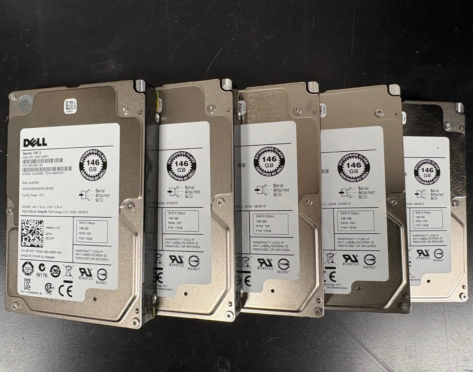 (LOT OF 5) DELL 146GB 15K RPM SAS HDD, MFG by Seagate