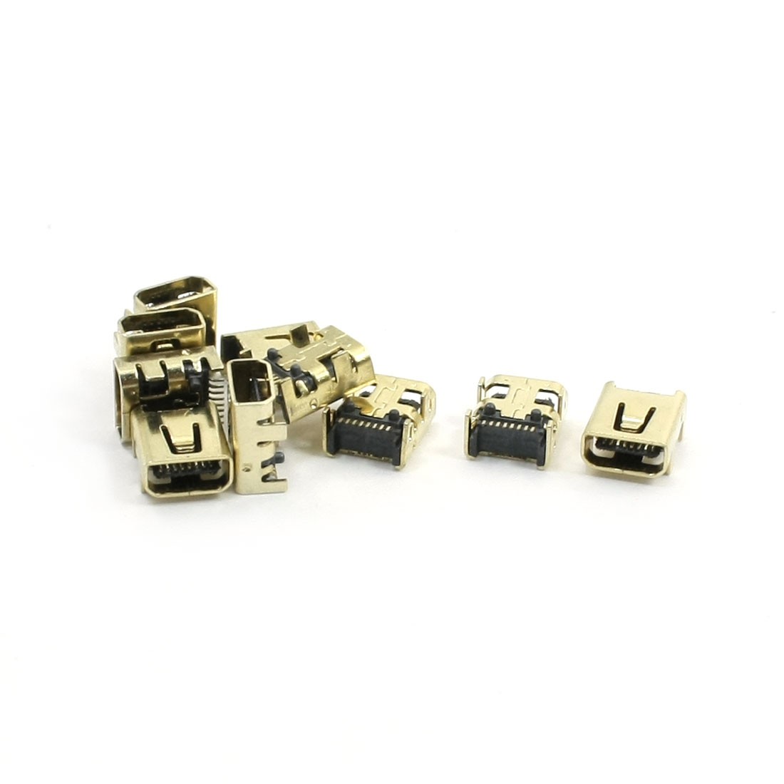 10 Pcs Gold Tone SMT Mini USB 8-Pin Female Connector for Camera