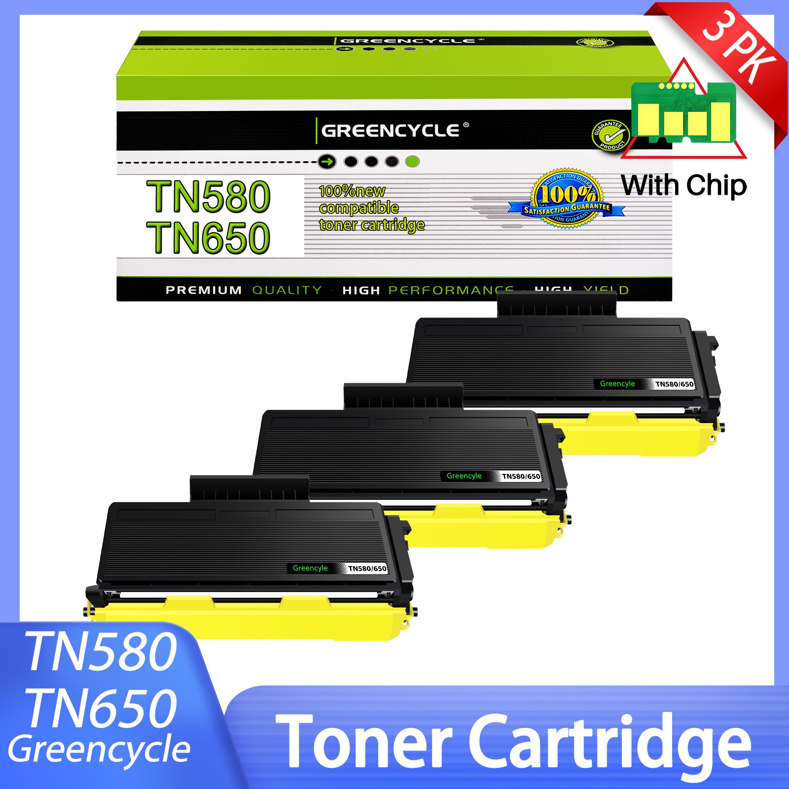 3x TN580 Toner Cartridge for Brother MFC-8460N MFC-8470DN MFC-8660DN MFC-8670DN