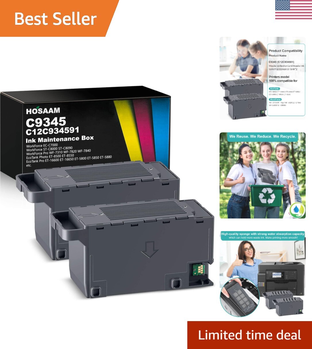 Premium C9345 Ink Maintenance Kits for Ecotank and Workforce Printers, 2 Pcs