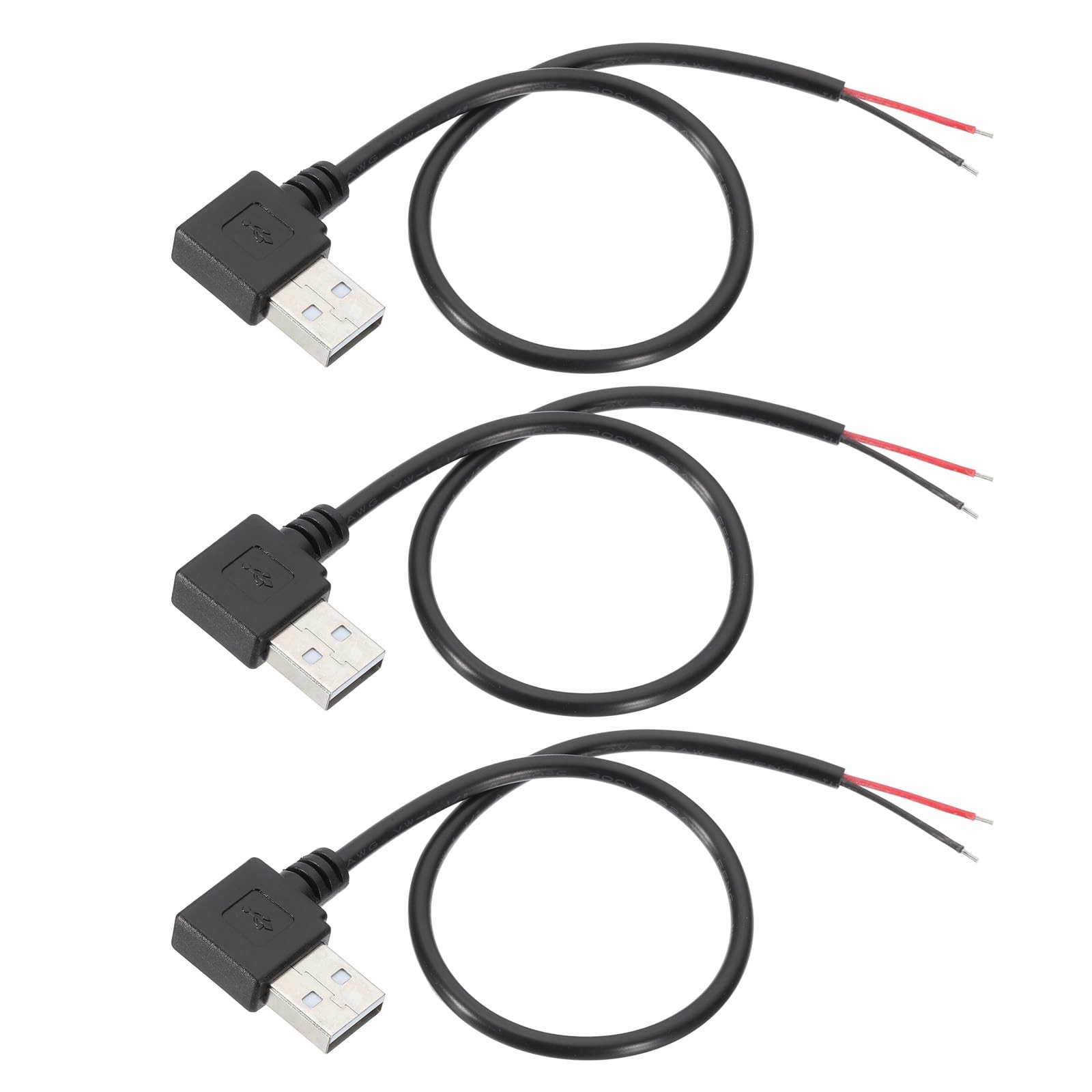 PATIKIL 1Ft USB 2.0 Male to 2 Pin Bare Wire Pigtail Cable, 3pcs 22AWG 