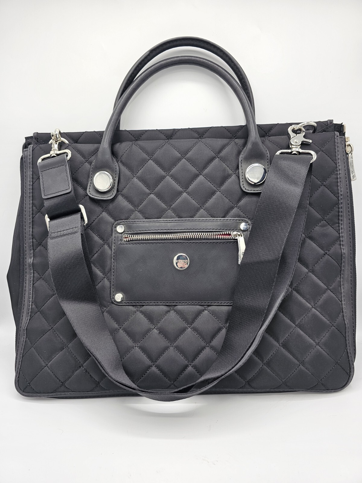 Knomo London Aurora Quilted Laptop Bag Black Expanding Padded With Strap