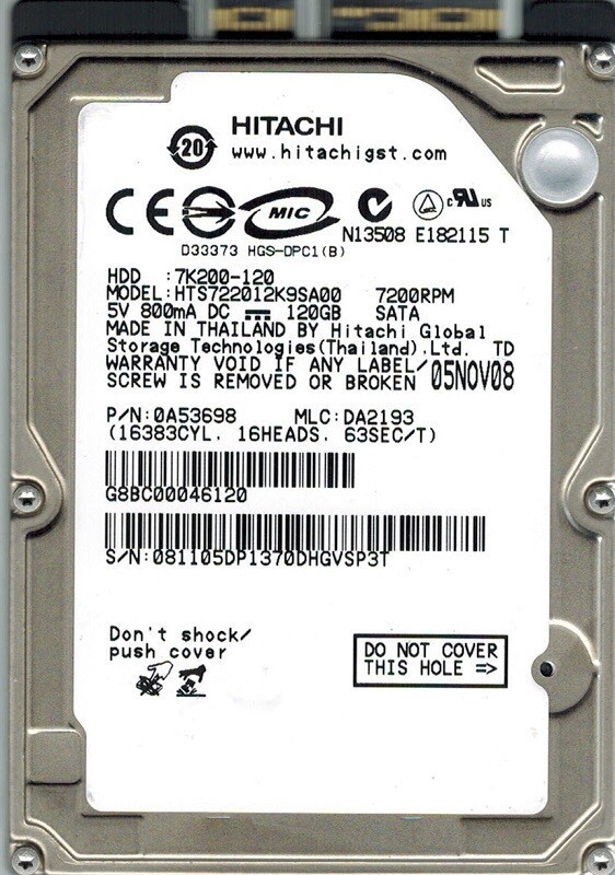 Hard Disk 120GB Hitachi HTS722012K9SA00 - HGST - SATA 120 GB 7K200-120