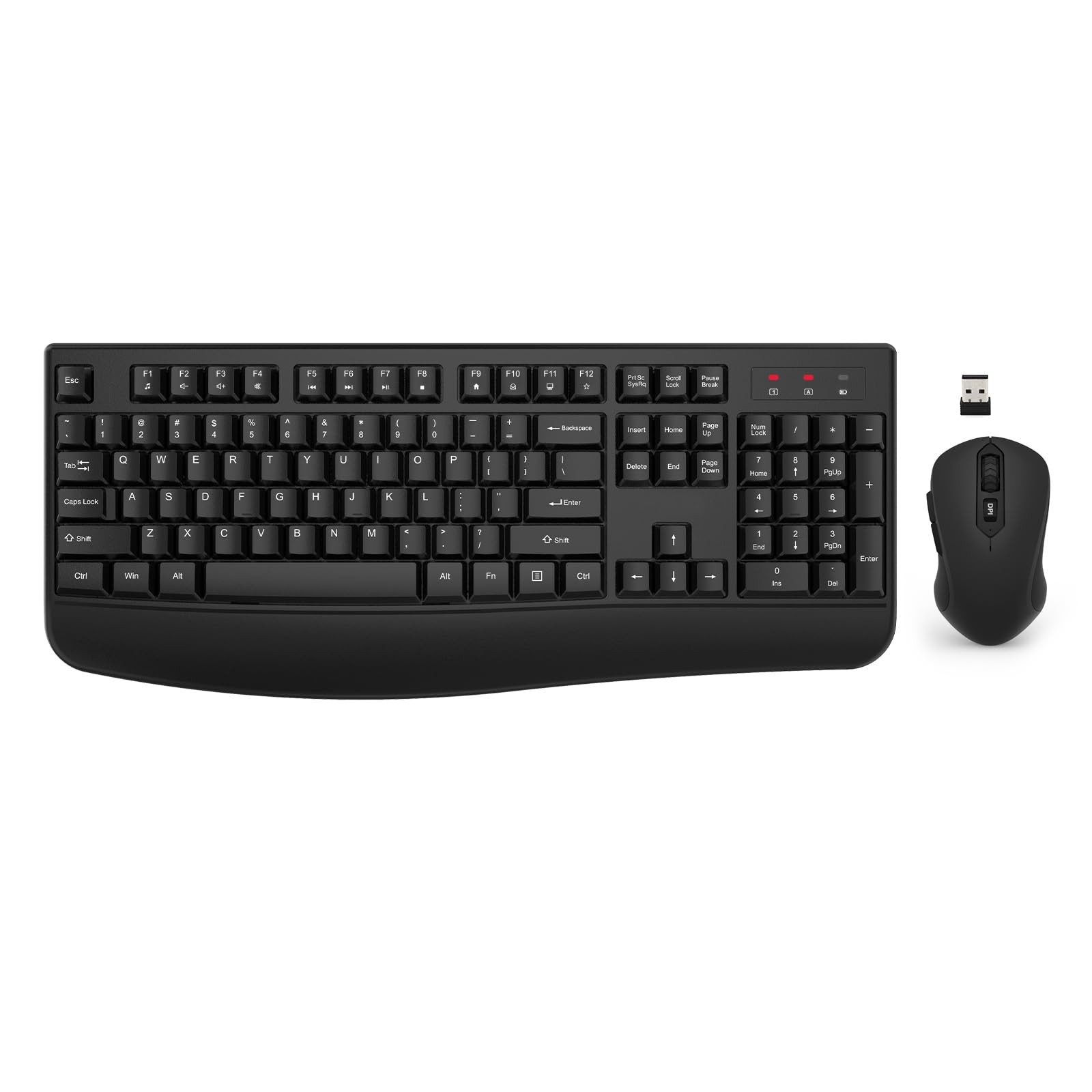 Wireless Keyboard and Mouse Combo, EDJO 2.4G Full-Sized Ergonomic Black