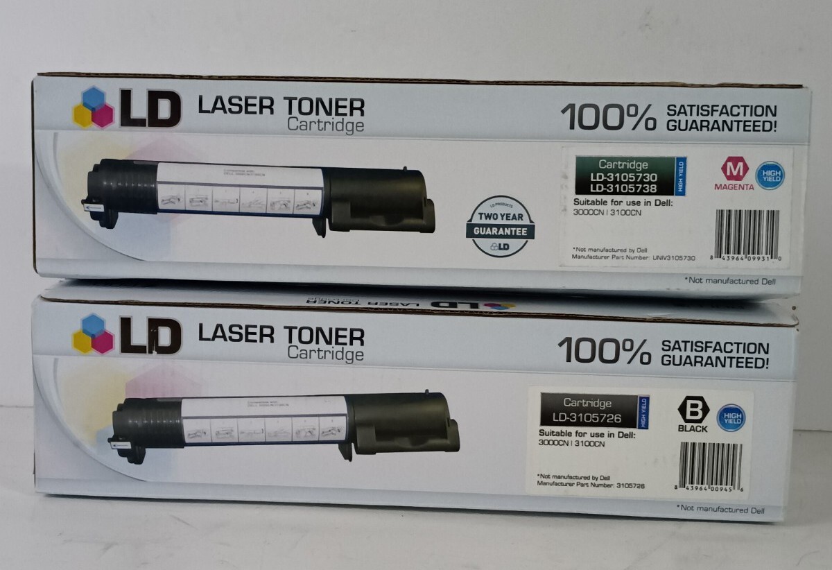 LD Laser Toner 2 Cartridges For Dell 3000CN/3100CN Black & Magenta Exp 2016 -New