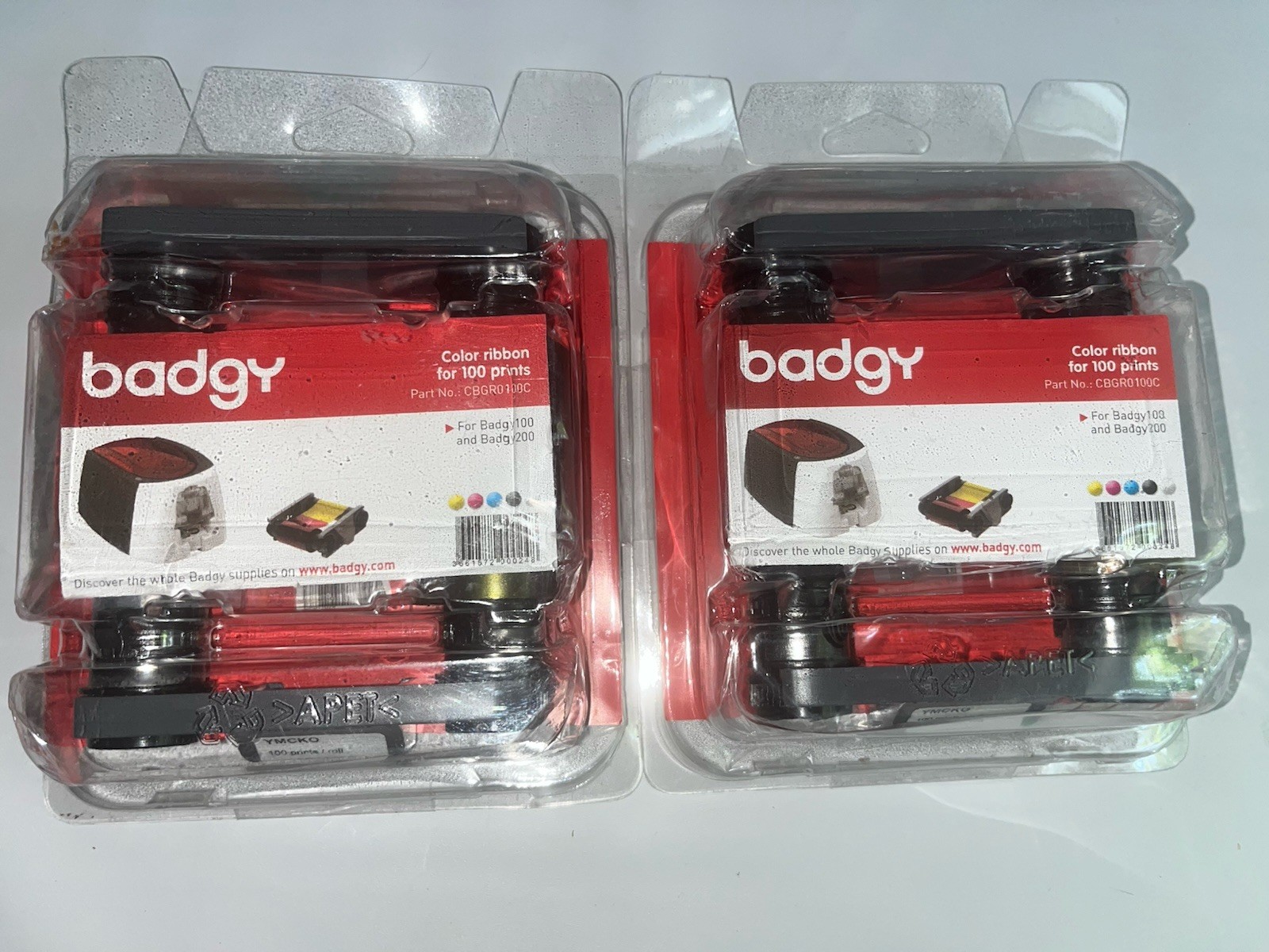 2 Genuine Evolis Badgy100 / Badgy200 YMCKO Ribbon - CBGR0100C -l