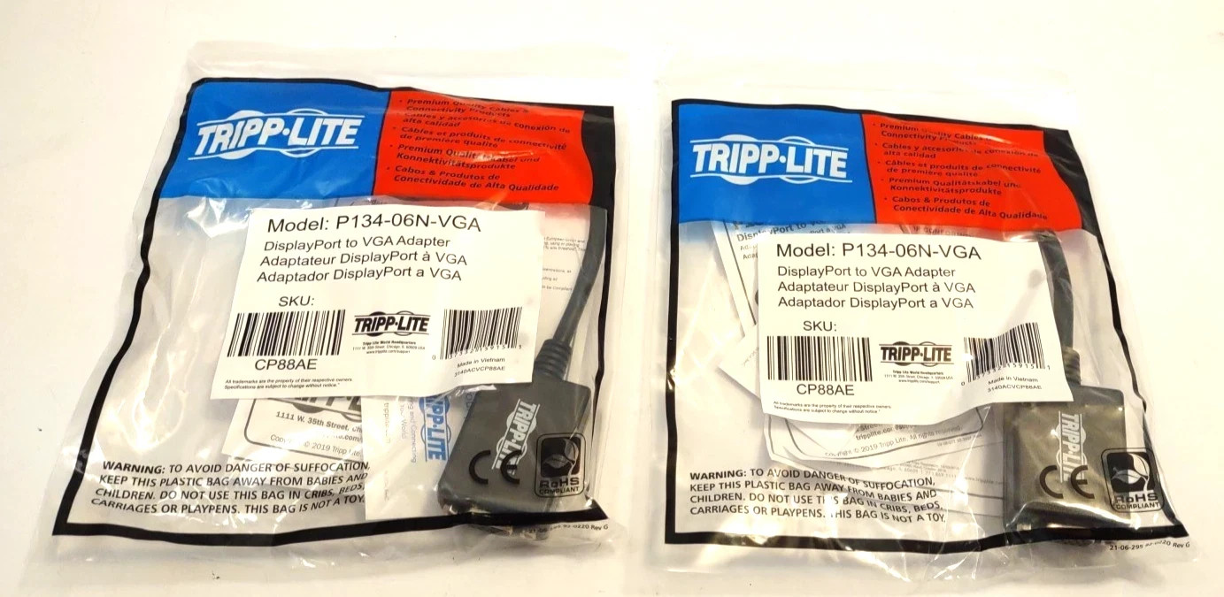 Lot of 2 Tripp Lite P134-06N-VGA DisplayPort To VGA Adapter