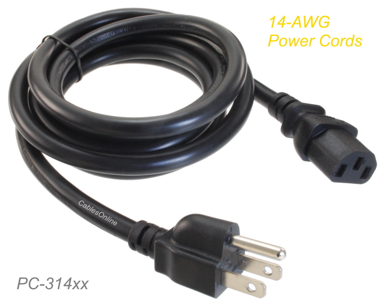 AC Power 14 Gauge IEC C13 to NEMA5-15p 3-Conductor PC Power Cable / Cord