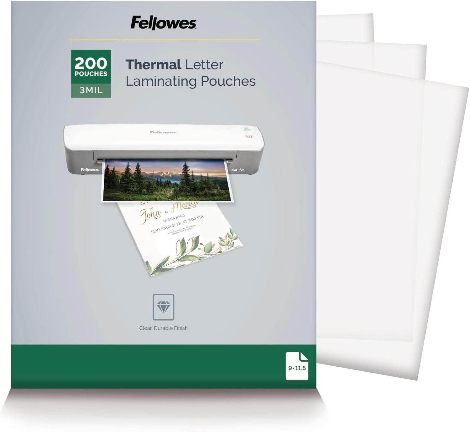 Thermal Laminating Sheets, 3mil Letter Size Pouches, 9 x 11.5, 200 Pack, Clear