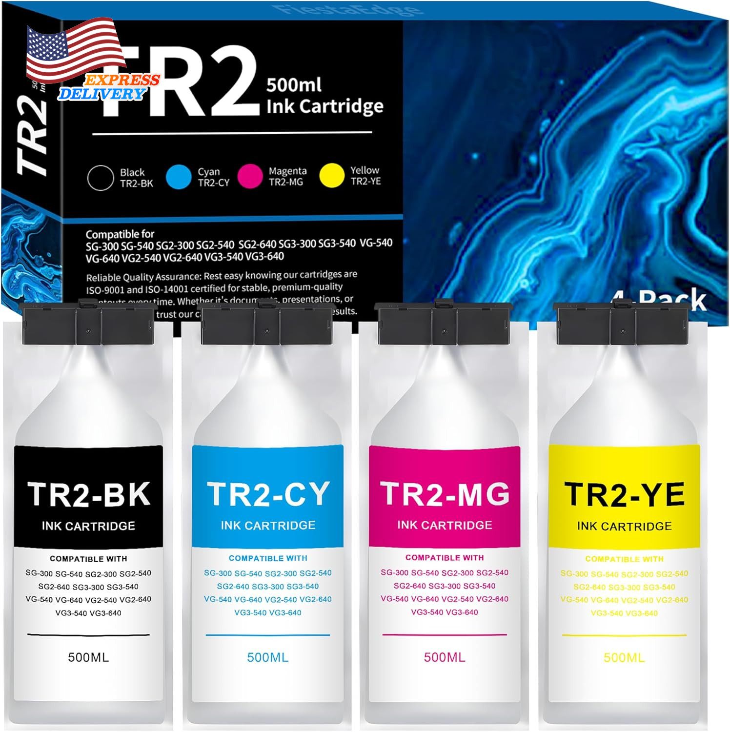 TR2 Ink Cartridges 500Ml Truevis-Tr2 4-Pack TR2-BK TR2-CY TR2-MG TR2-YE USA ONLY
