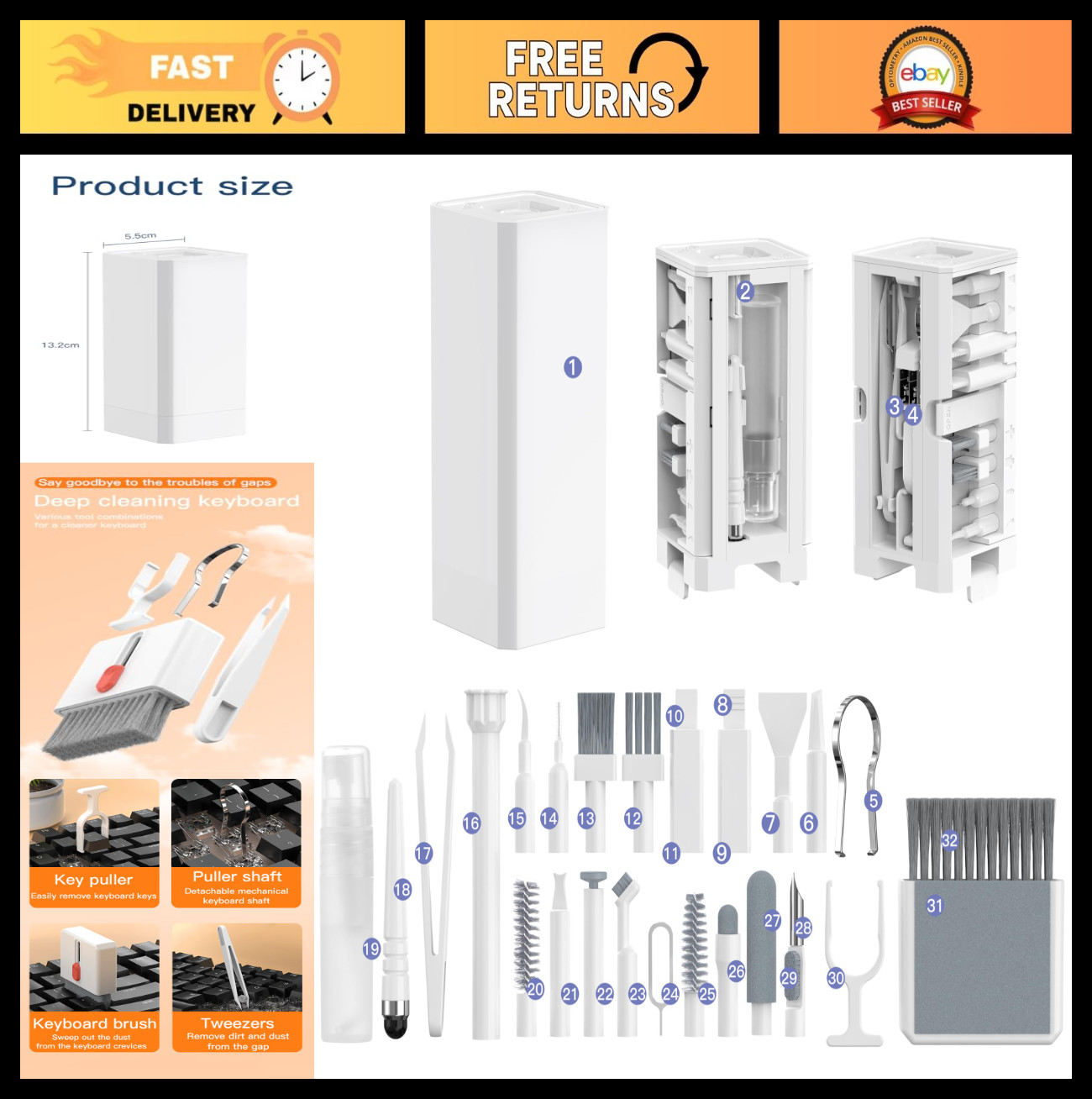 32-in-1 Electronics Cleaning Kit for Phones, Laptops, Monitors & Headphones - Po