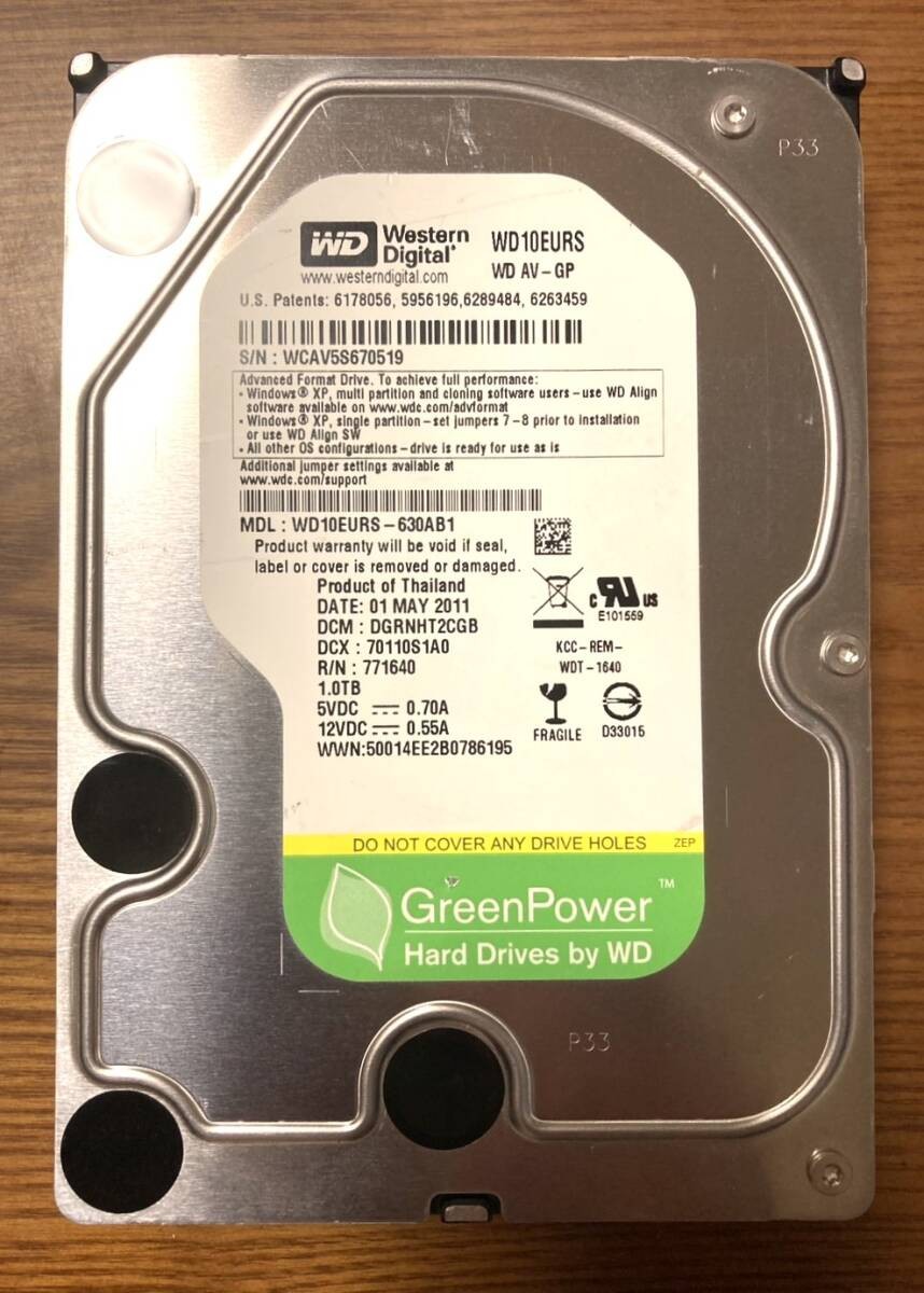 Excellent Condition Western Digital WD AV-GP WD10EURS 3.5-inch HDD 1TB (High-rel