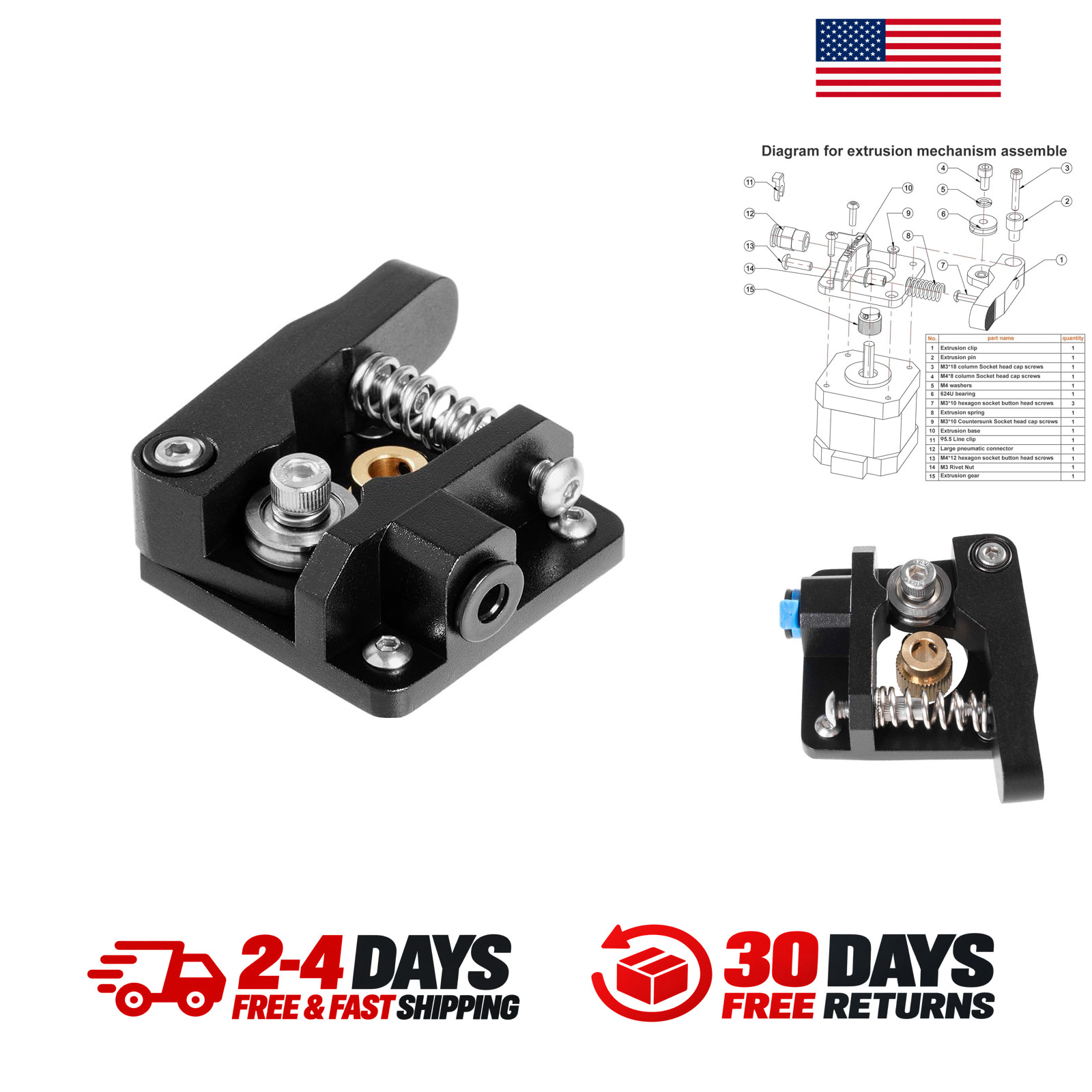 Ender 3 Metal Extruder Frame Aluminum Black Bowden Drive for Ender 3 V2 Pro