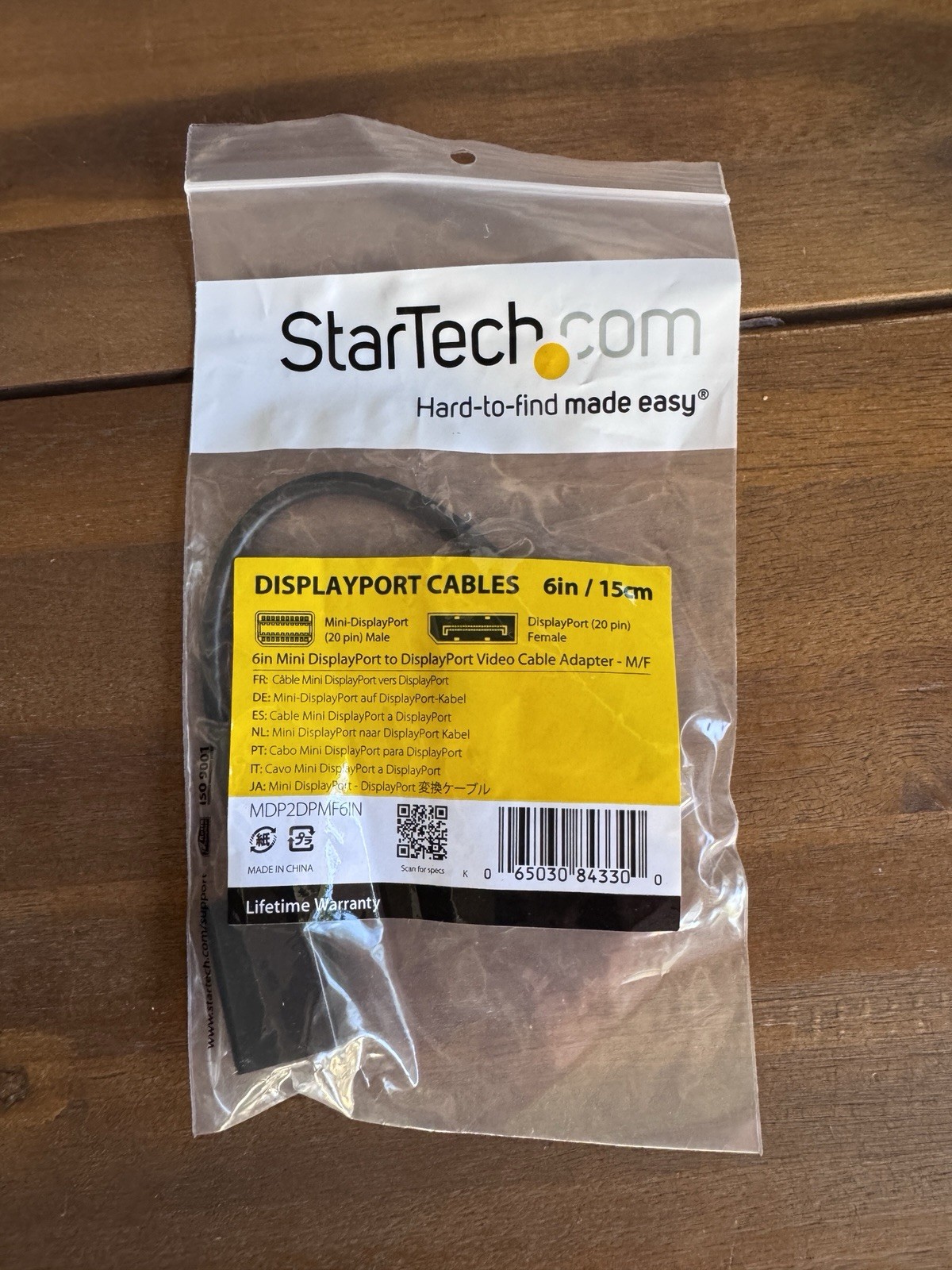 StarTech 6in Mini DisplayPort Male to DisplayPort Female Cable Adapter Black