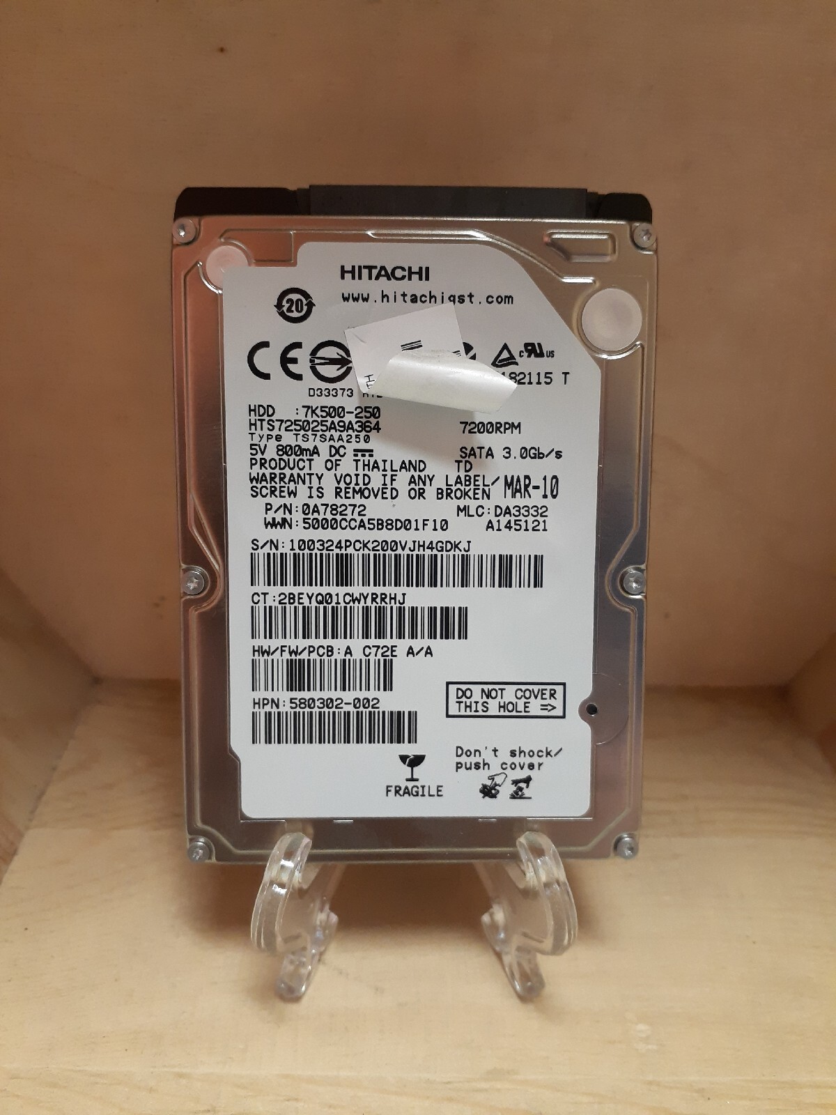 Hitachi 250GB HTS725025A9A364 7200RPM SATA 2.5" 7K500-250 Hard Drive 580302-002