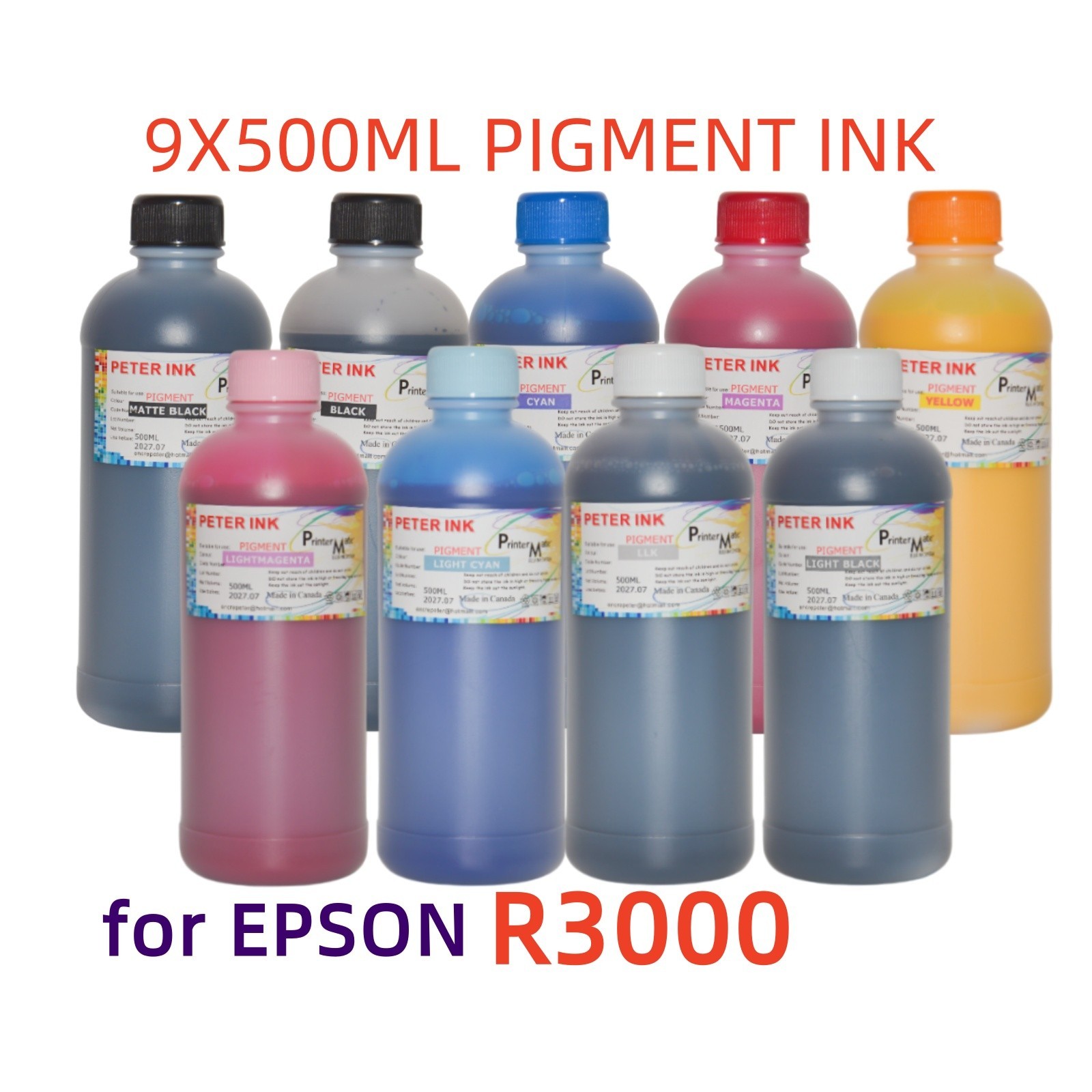 9X500ML Premium Pigment refill ink for Stylus Photo R3000 Printer T157 *