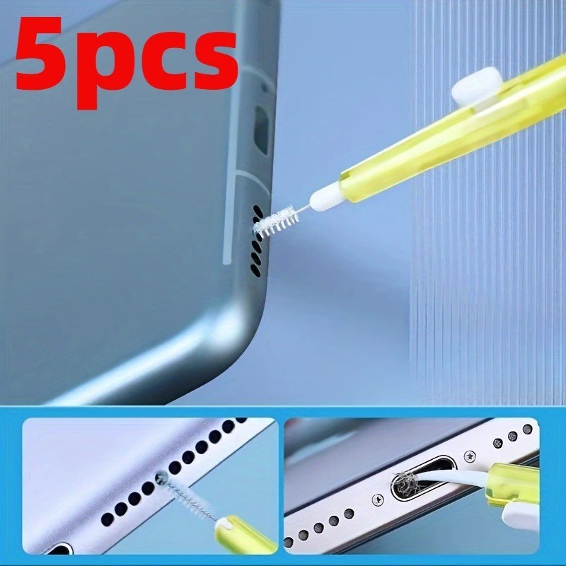 2-in-1 Retractable Phone Cleaning Kit 5-Piece Set for Speaker, Earphone Port & S