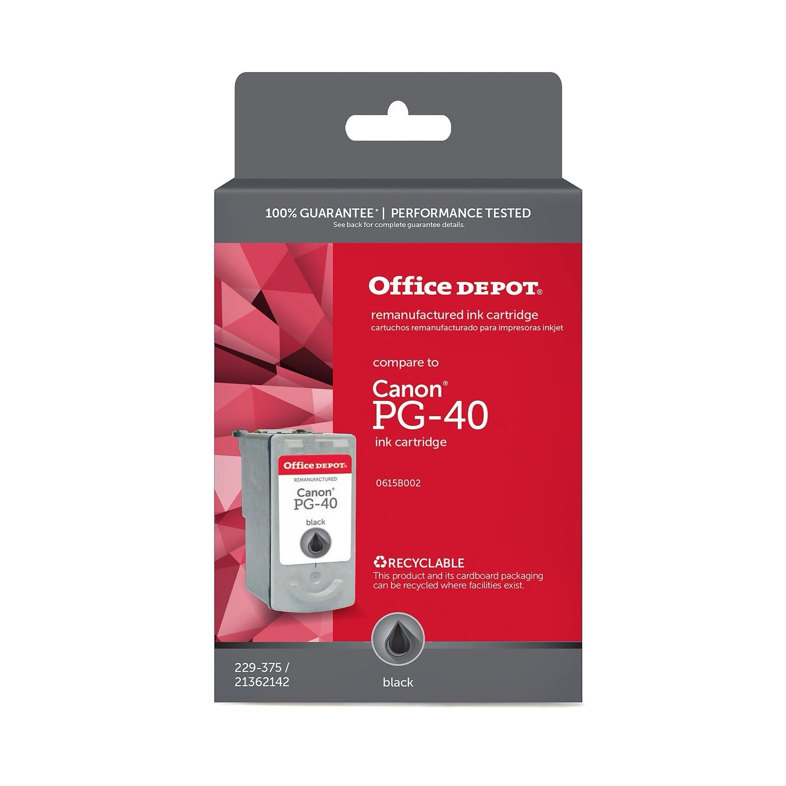 Office Depot Reman Ink Cartridge, Compare To Canon PG-40, Black
