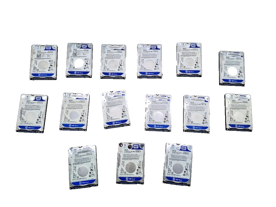 Lot of 15 Western Digital 500GB WD5000LPVX 5400RPM SATA 2.5" Laptop HDD