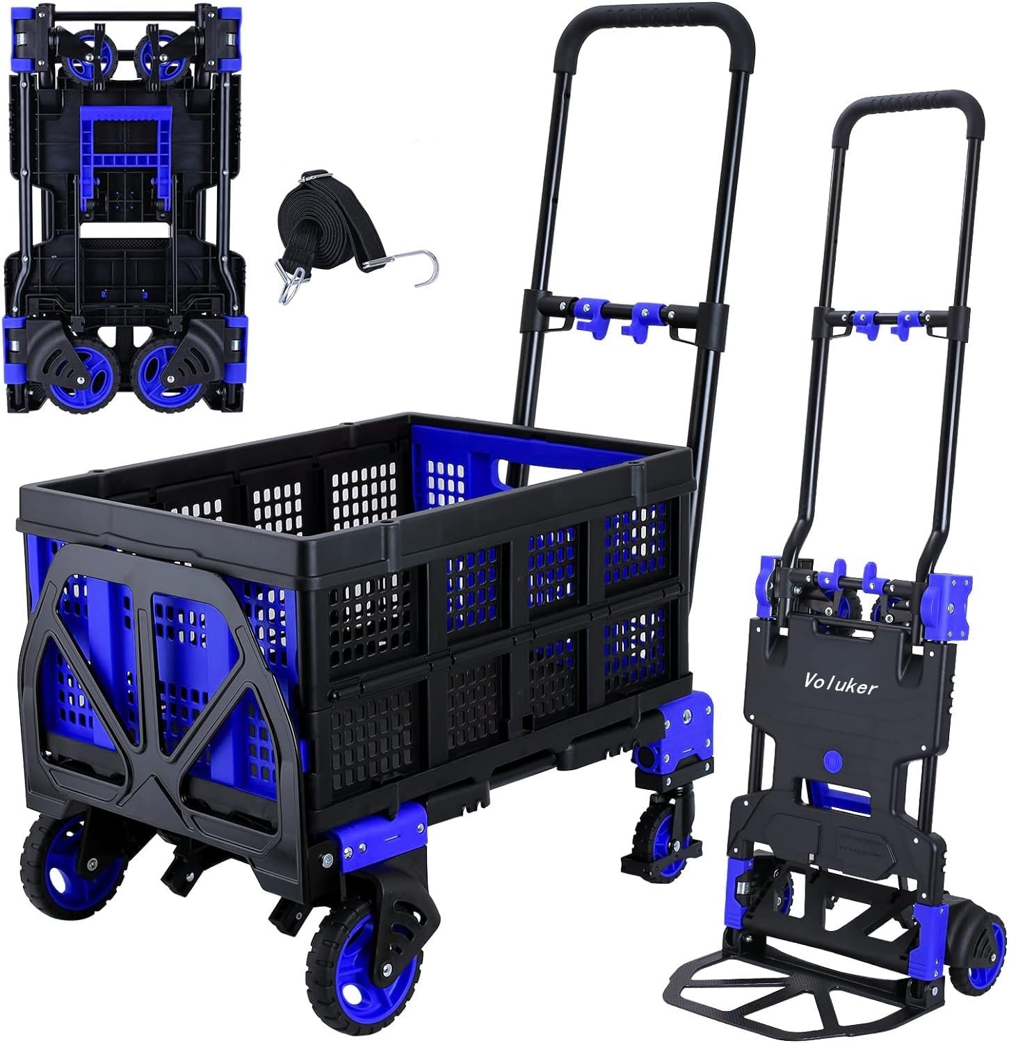 2-in-1Hand Truck Dolly 330LB Foldable with Folding Basket, Folding Hand Truck...