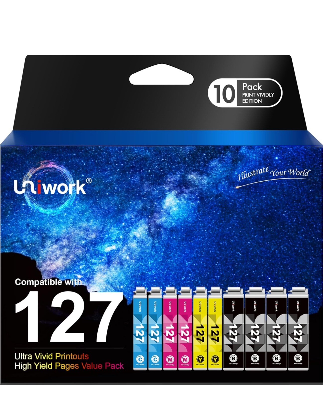 10 pack Uniwork 127 Ink Cartridge Replacement for Epson 127 Ink Cartridges T127