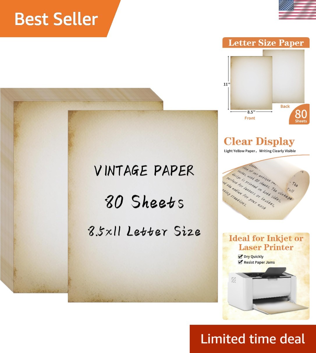 80 Sheets of 8.5x11 Vintage Parchment Paper - Double-Sided for Elegant Invita...