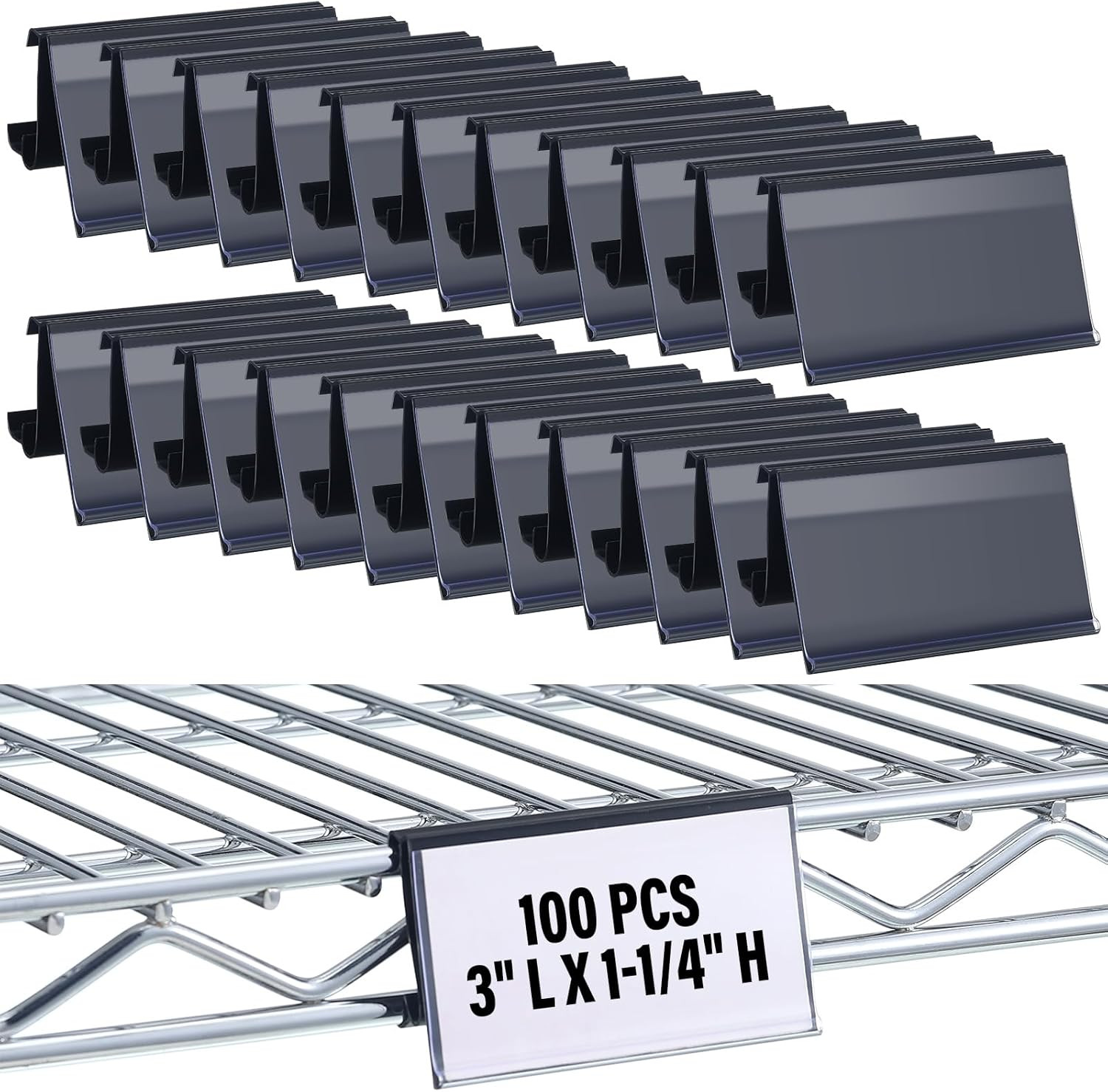 Kathfly 100 Pcs Wire Shelf Label Holder 3" L X 1.25" H Metro Shelf Clips