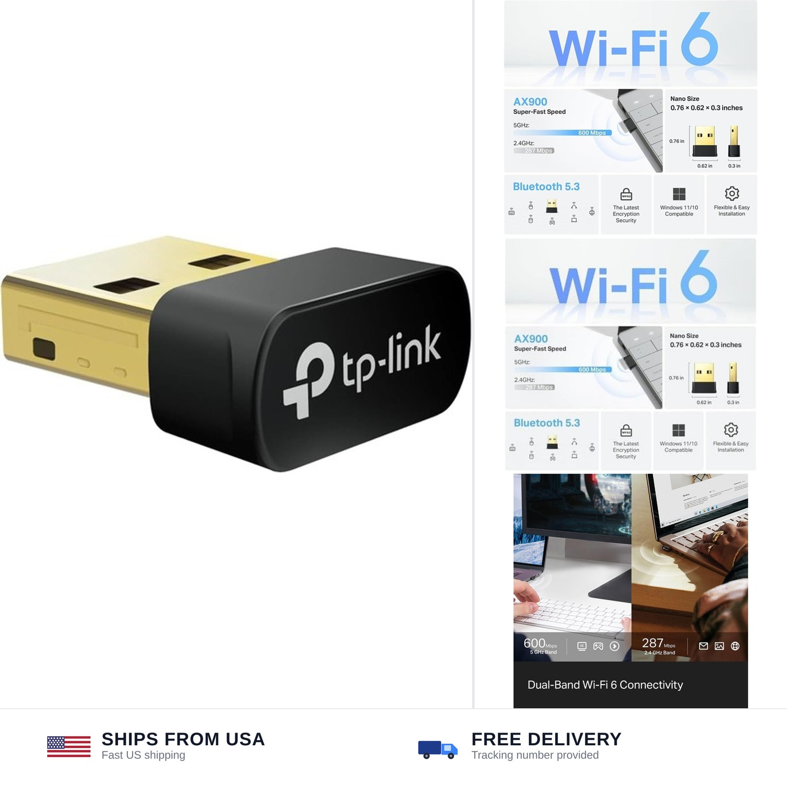 TP-Link Nano 2-in-1 AX900 USB WiFi 6 Bluetooth 5.3 Adapter for Desktop PC