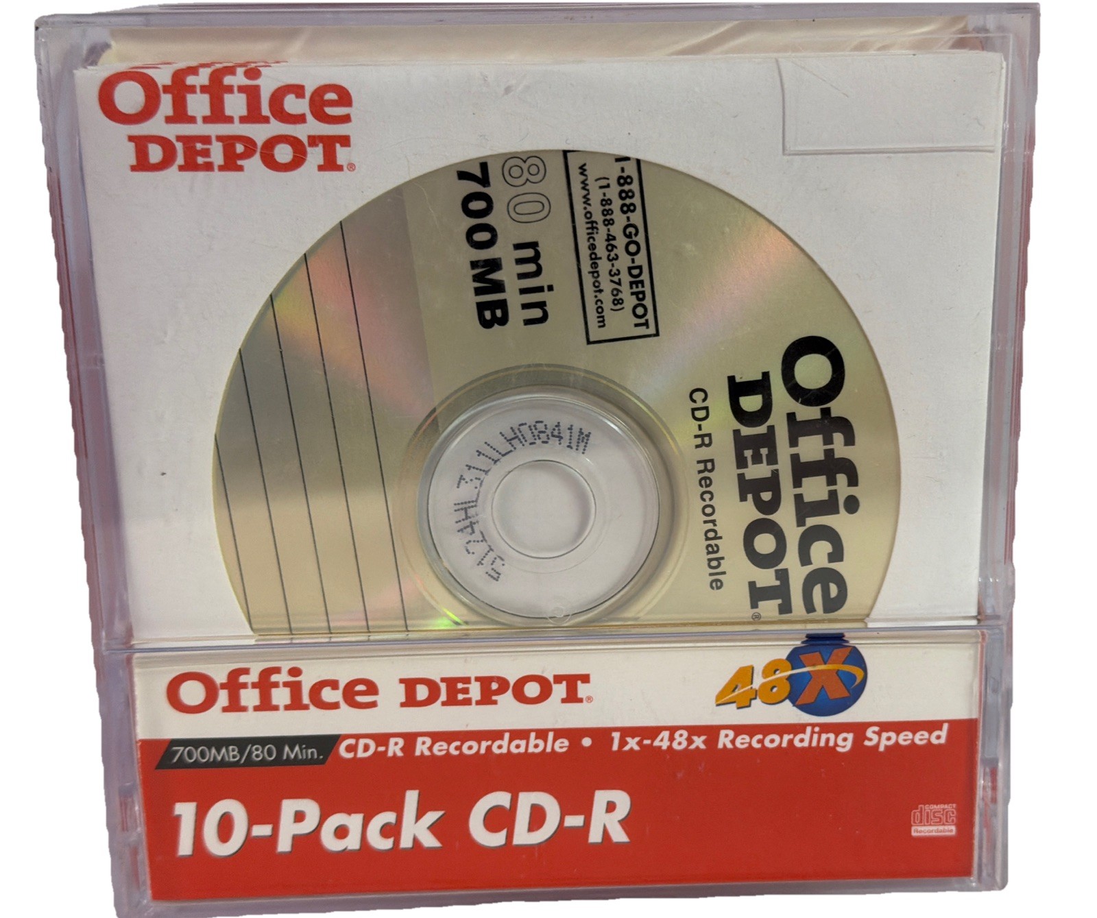 NEW Office Depot CD-R 10-pack 700MB/80 Min 1x-48x Recording Speed