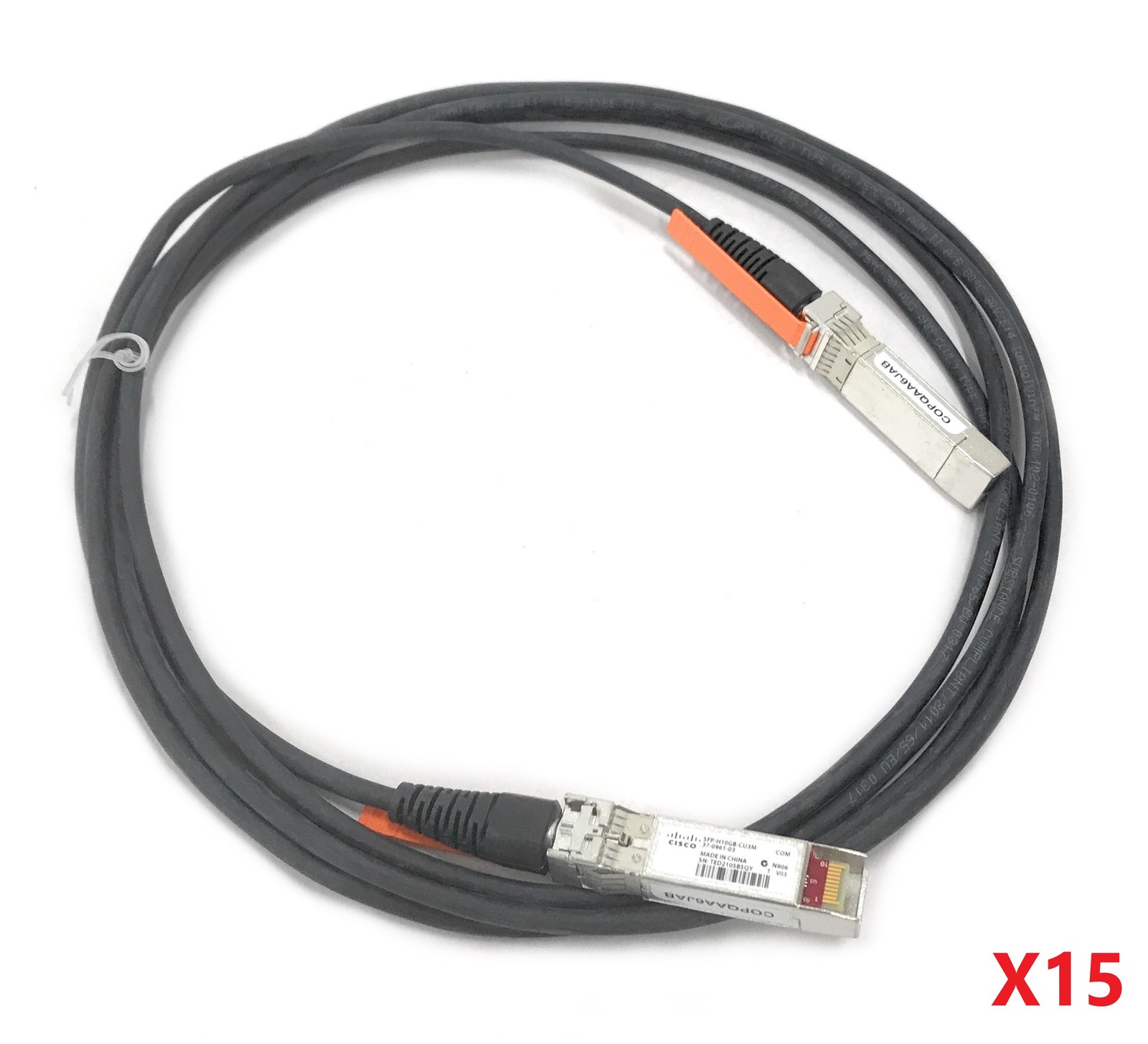 Lot of 15 Cisco SFP-H10GB-CU3M 3M 10G Passive Direct Attached Cables 37-0961-03