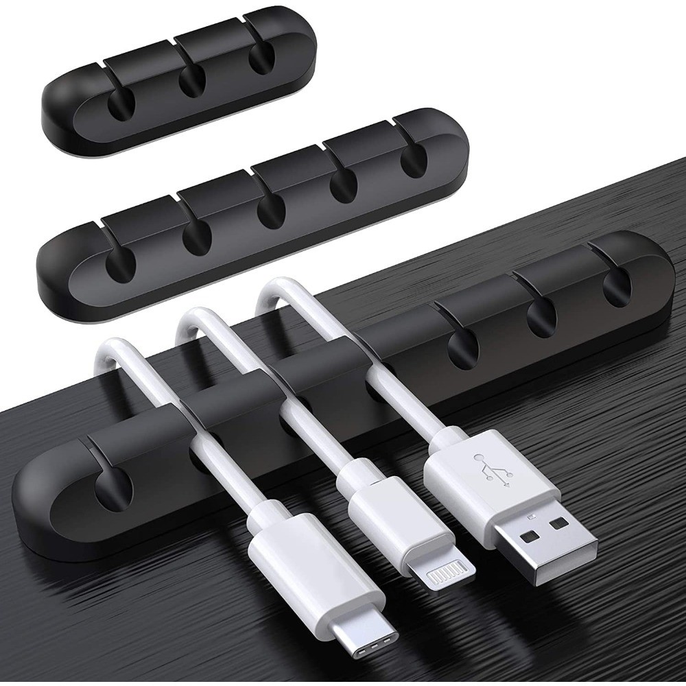 3 Pcs Silicone USB Cable Holder Clips, Self Adhesive - Black | for Desktop