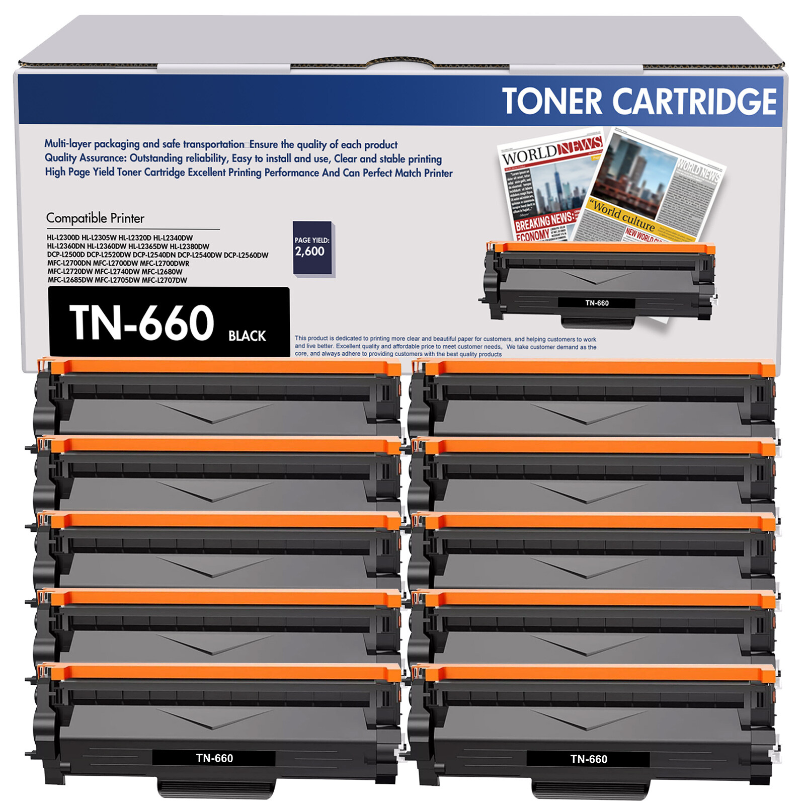 10x TN660 Toner Cartridge for Brother DCP-L2500D L2520DW HL-L2320D L2360DW TN630