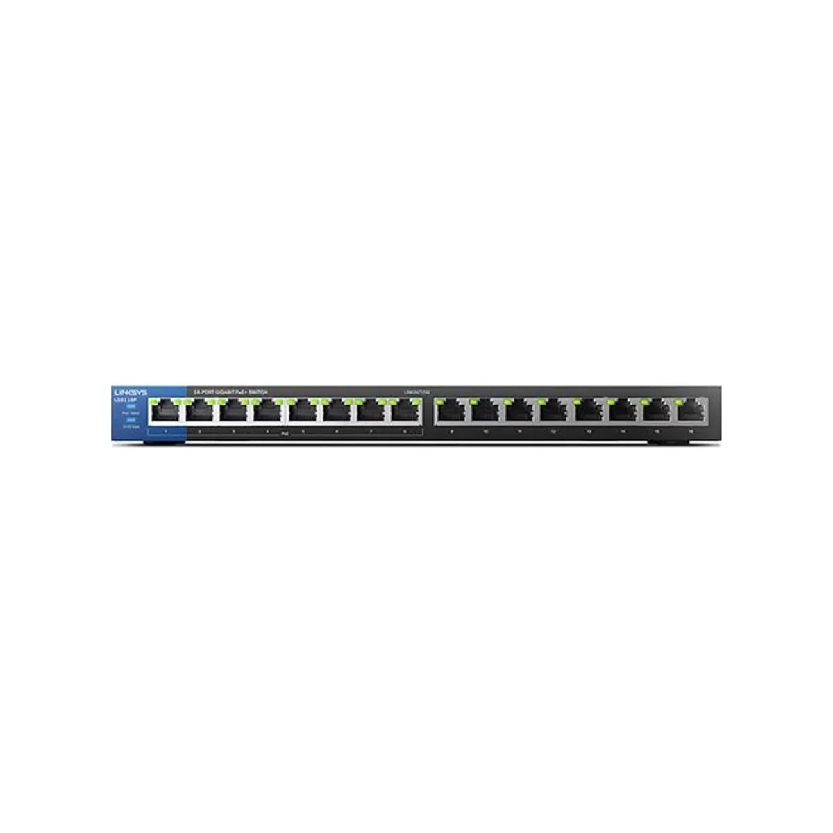 Linksys LGS116P 16-Port With 8 PORT POE+ Gigabit Unmanaged Switch 1000 Mbps 80 W