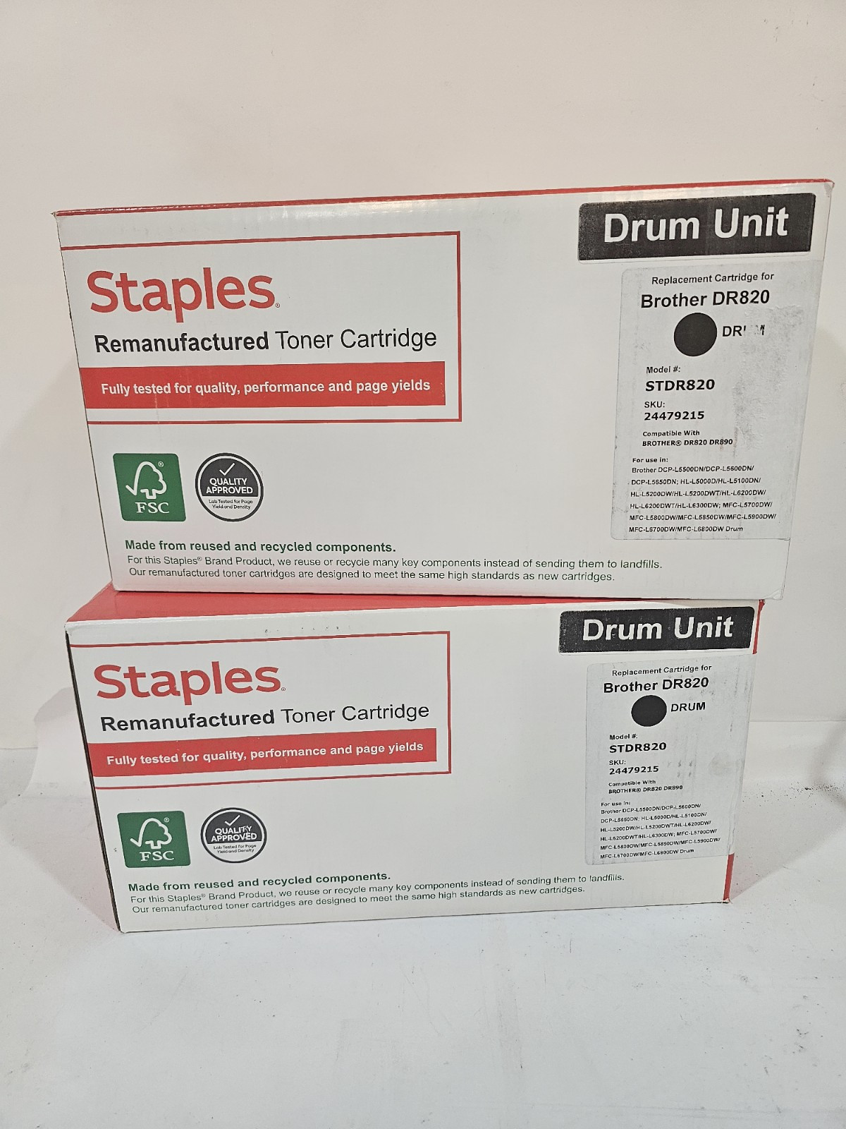 (2) Staples Drum Unit Compatible Brother DR420 DR520 DR630 DR730 DR820 DR1060