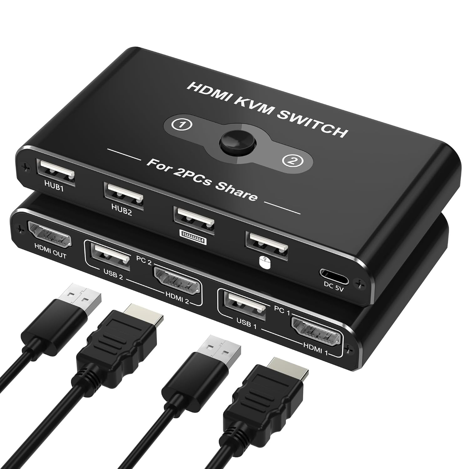 KVM Switch for 1 Monitor 2 Computers, 4K@60Hz HDMI KVM Switcher, HDMI USB Hub Sw