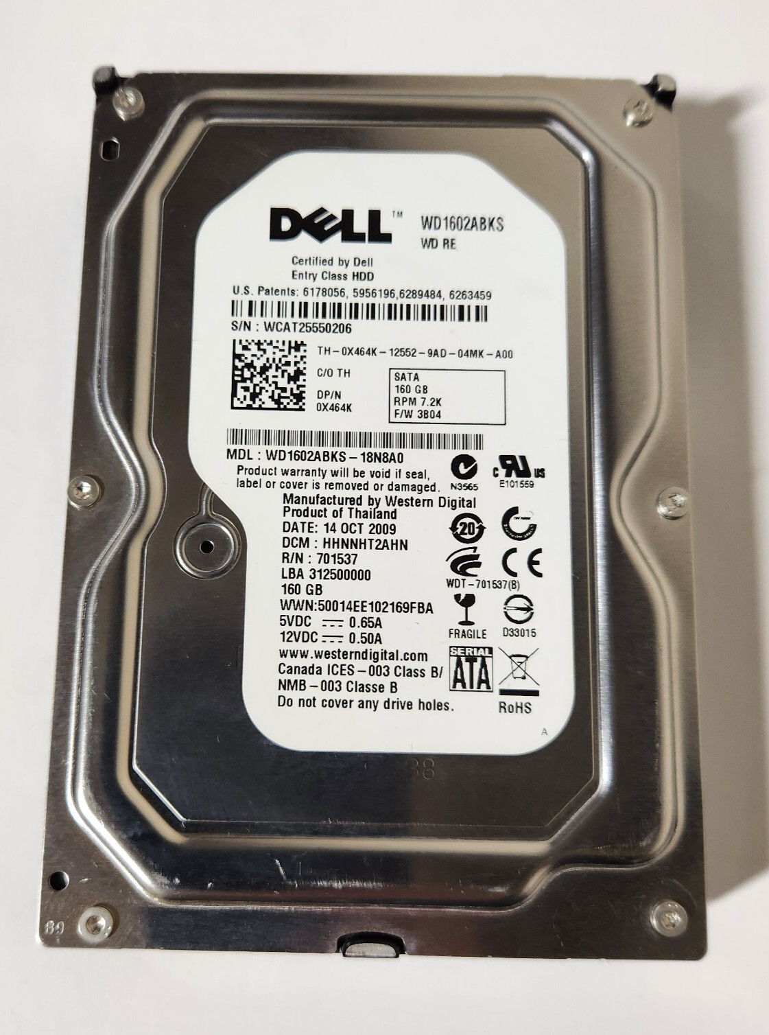 DELL 0X464K 160GB 7.2K 16MB SATA II 3.5'' WD1602ABKS