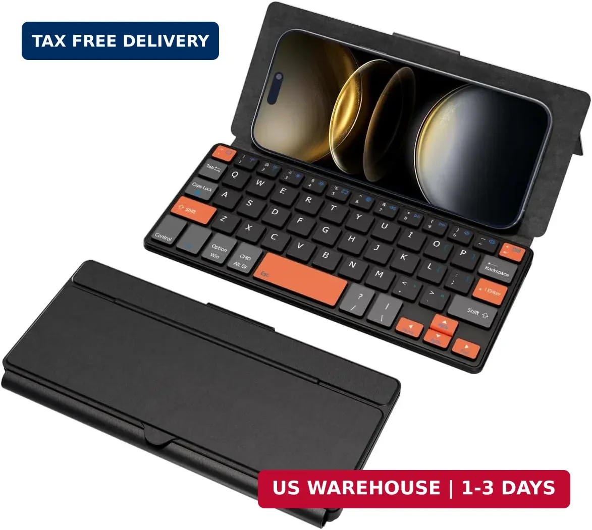 Universal Bluetooth Mini Keyboard, Wireless Compact Keyboard with Orange Navigat