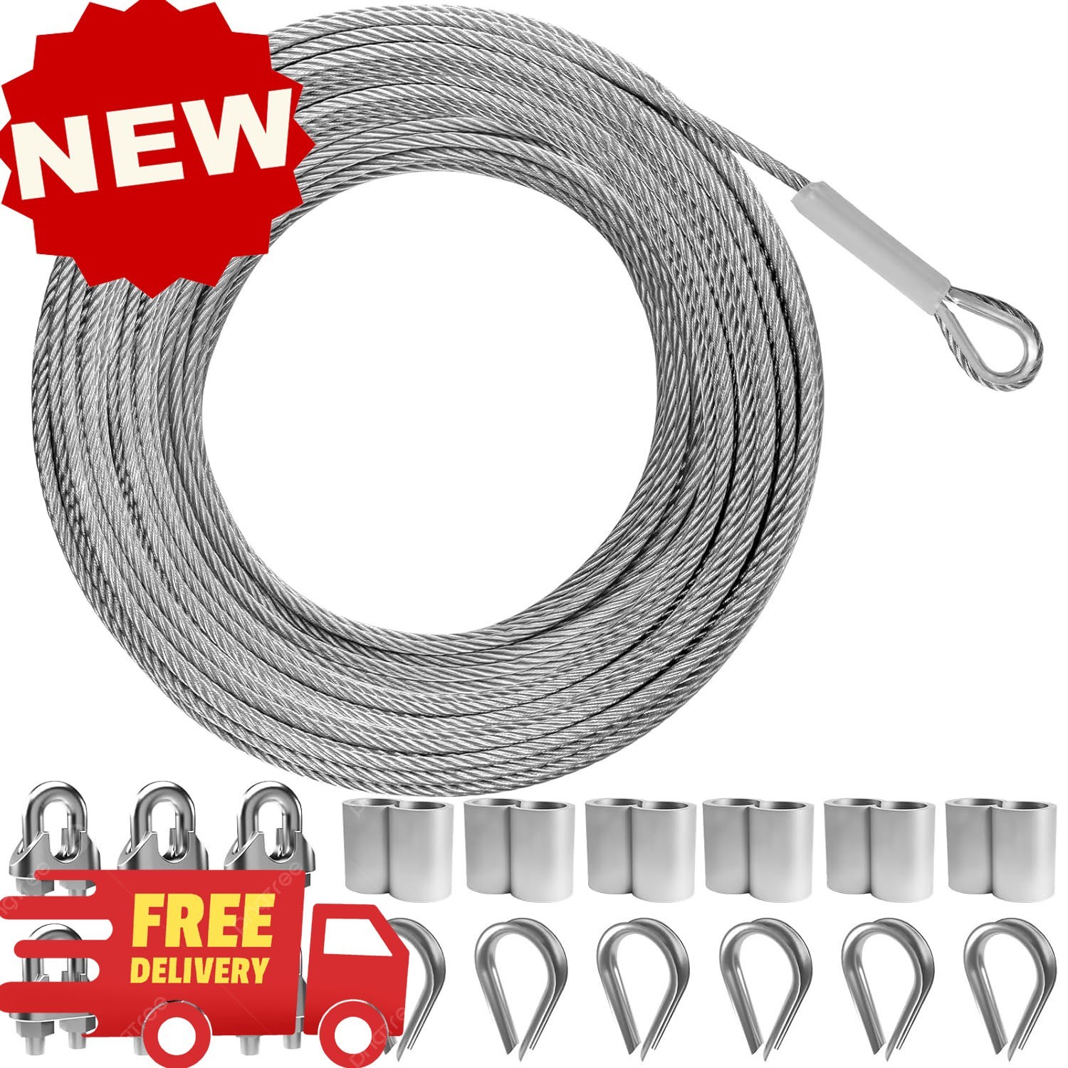 Cable de acero de 3/16", kit de 50 pies de cable de acero inoxidable 304, núcleo