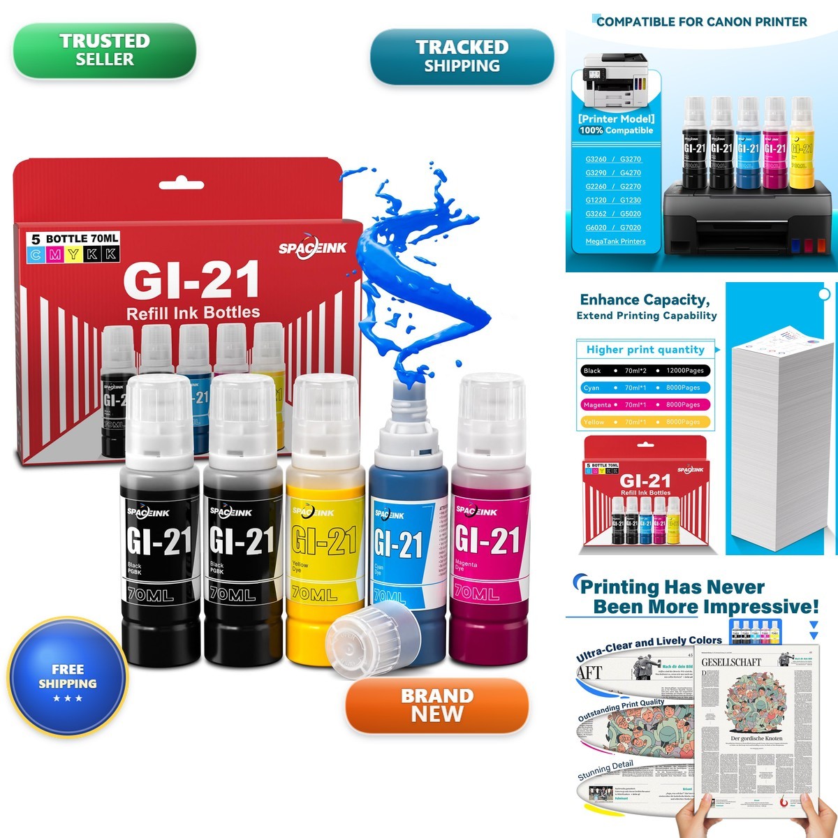 Spaceink GI-21 Ink Refill Bottles for Canon G3260 G3290 G4270 G4280 G2260 G2270