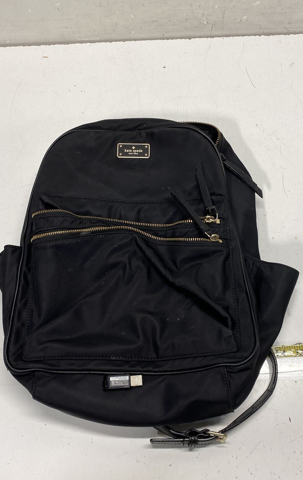 Kate Spade Black Nylon Chelsea Large Laptop Backpack Gold Hardware