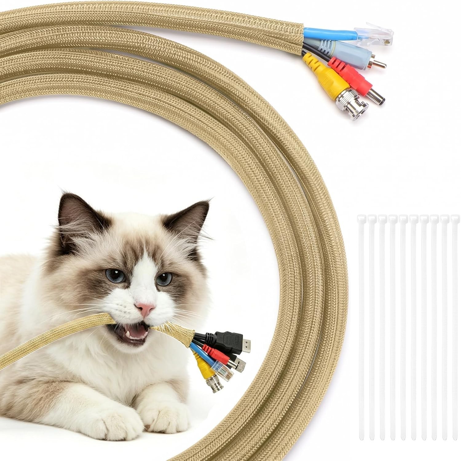 30ft - 1/2 inch Cord Protectors from Pets no Chew, Gold