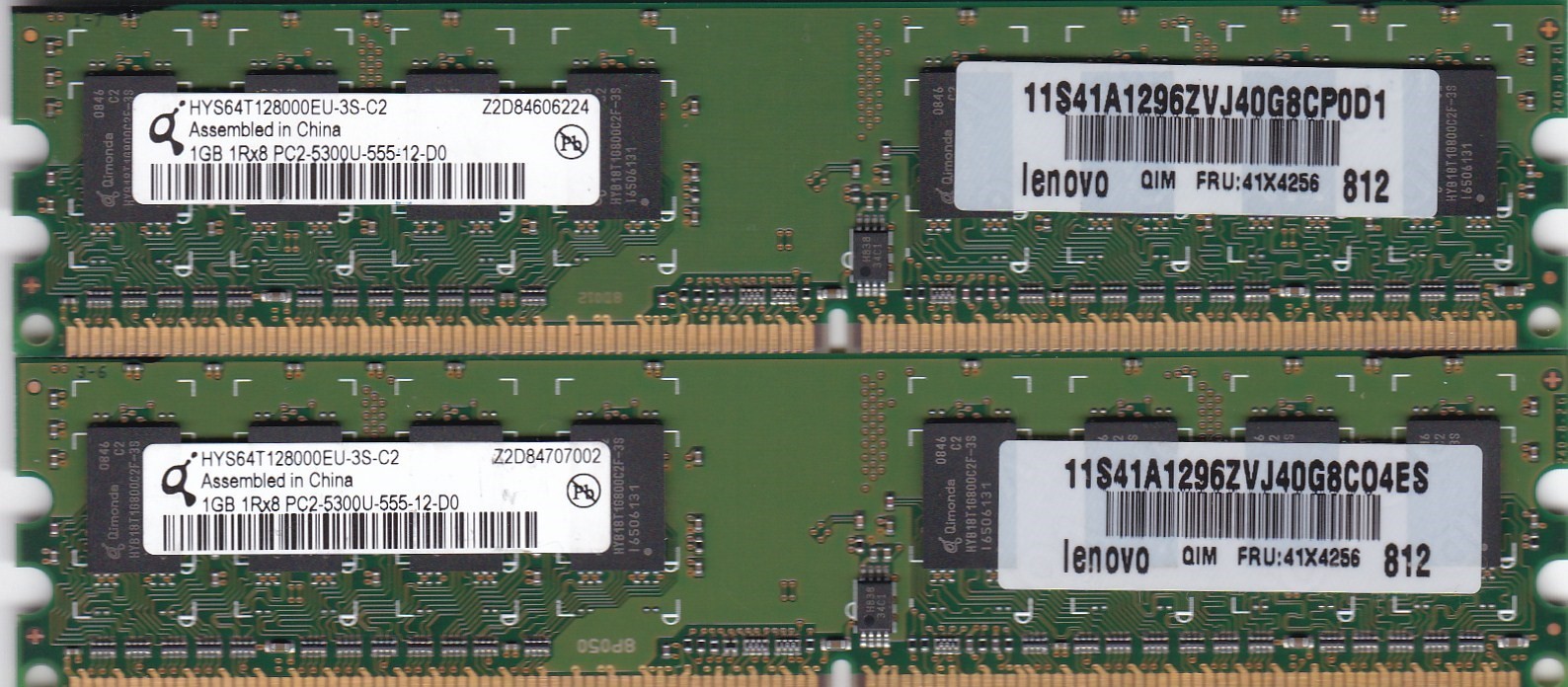 2GB 2x1GB PC2-5300 DDR2-667 QIMONDA HYS64T128000EU-3S-C2 RAM KIT Lenovo 41X4256